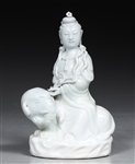 Antique Chinese Blanc De Chine Figure of Guanyin Atop Elephant