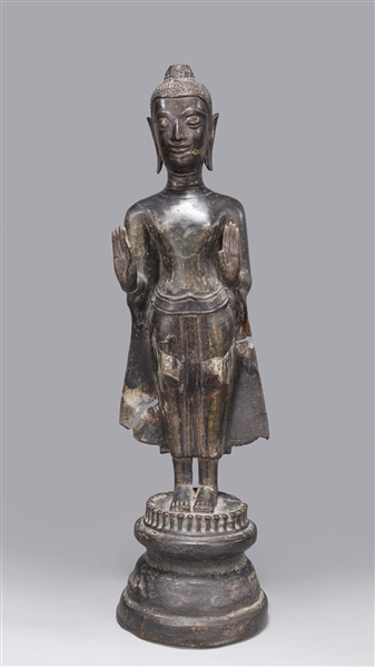 Antique 16th Century Thai Bronze Standing Buddha