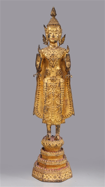 Very Fine Large Thai Rattanakosin Gilt Bronze Buddha