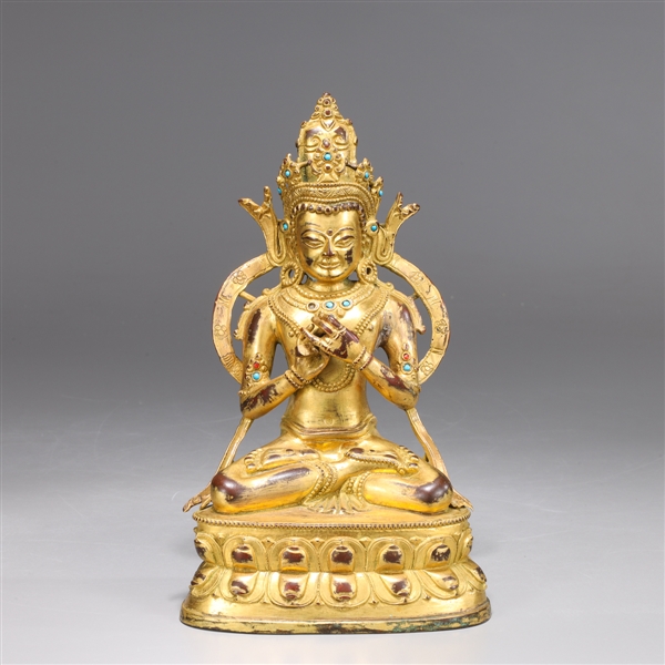 Fine Qing Dynasty Sino-Tibetan Gilt Copper Alloy Seated Bodhisattva