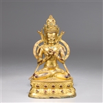 Fine Qing Dynasty Sino-Tibetan Gilt Copper Alloy Seated Bodhisattva