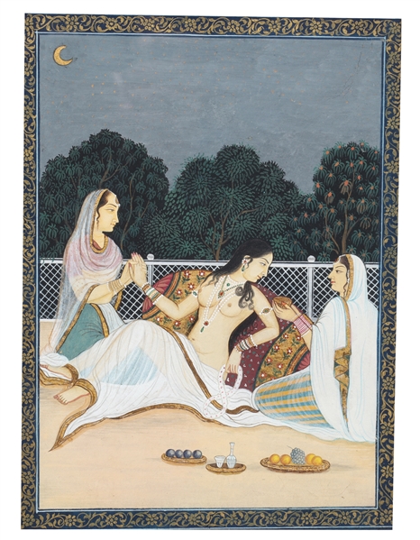Antique Pigment on Paper Indian Miniature Nude