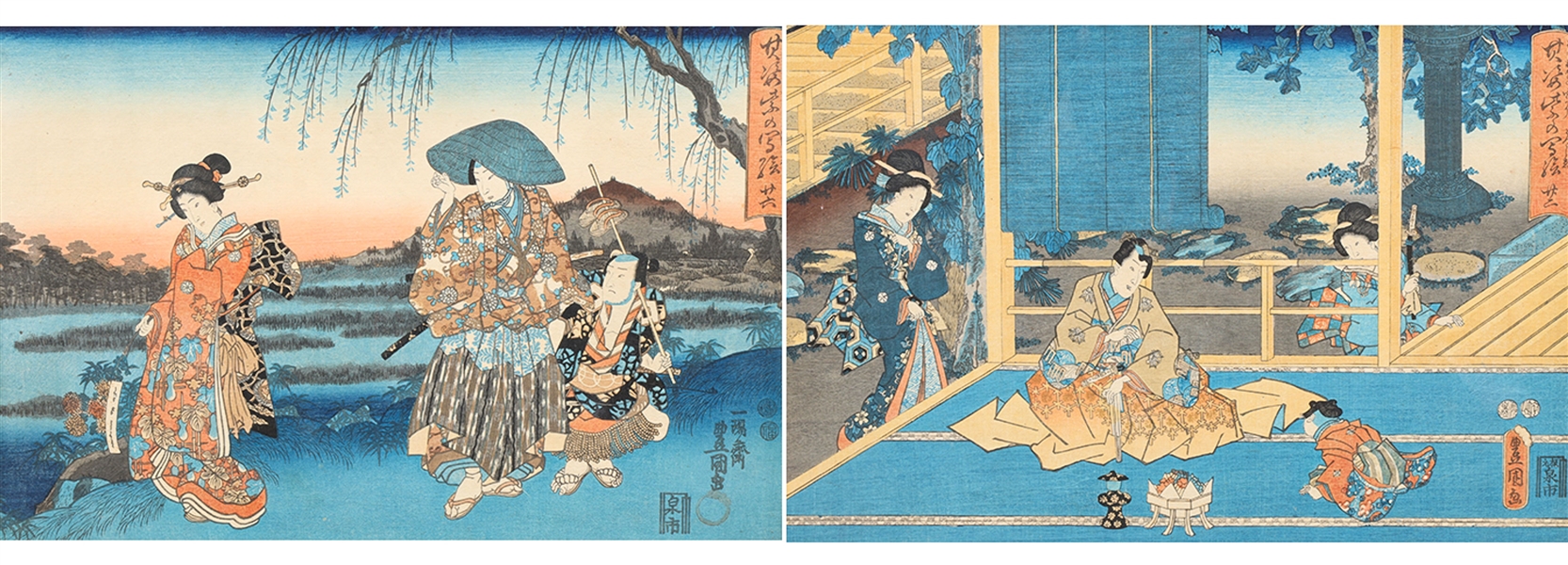 Group of Four Utagawa Kunisada (Japanese, 1770-1886) Woodblocks