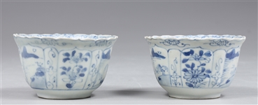 Pair Chinese Ming Dynasty Blue and White Porcelain Wine Cups