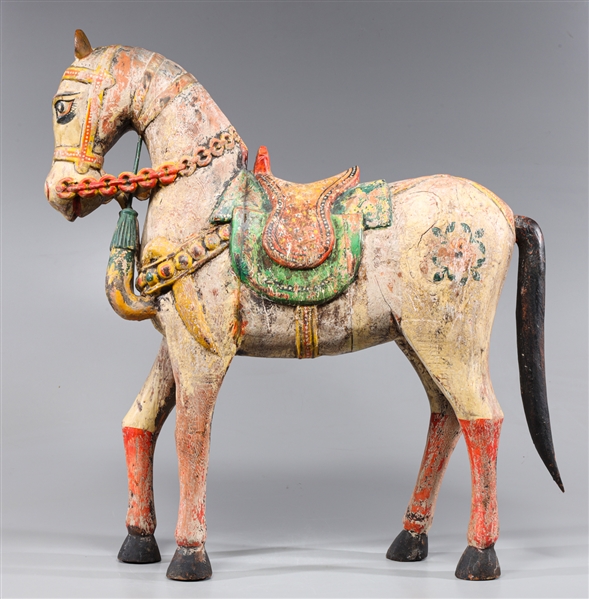 Antique Southeast Asian Carved Polychrome Wood Horse