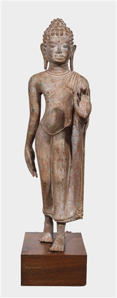 Large Antique Southeast Asian Bronze Standing Buddha