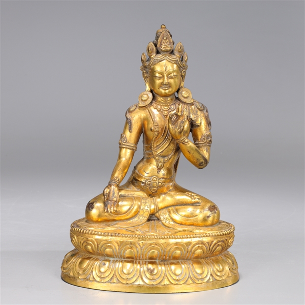 Antique Sino-Tibetan Gilt Bronze Seated Tara Figure