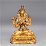 Antique Sino-Tibetan Gilt Bronze Seated Maitreya Figure