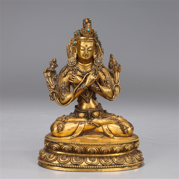 Antique Sino-Tibetan Gilt Bronze Maitreya Figure