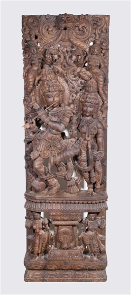 Large Indian Carved Wood Panel
