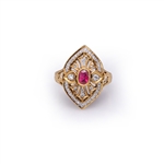 18k Yellow Gold Ruby & Diamond Art Deco Style Ring