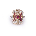 18k Gold Ruby & Diamond Art Deco Style Cocktail Ring