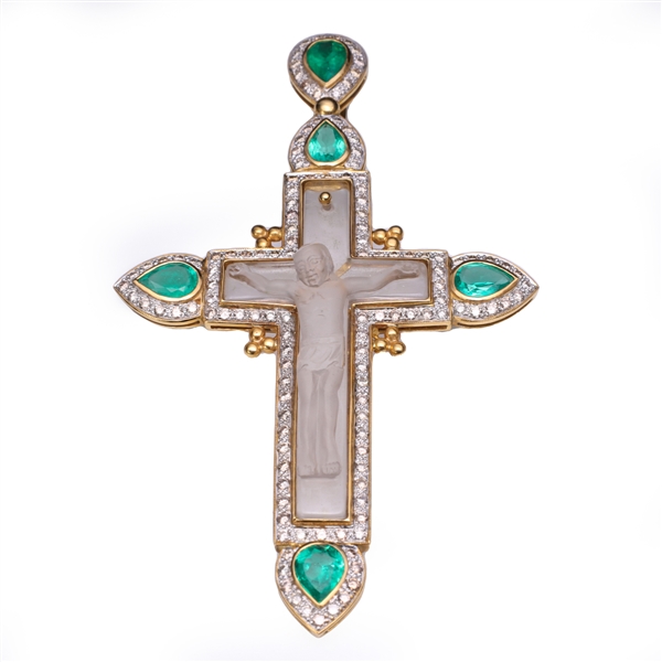 Antique Peruvian Rock Crystal Crucifix Mounted as Pendant by Carlo Rici