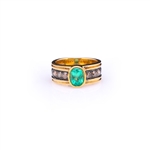 18K Yellow Gold Emerald & Diamond Ring by Carlo Rici