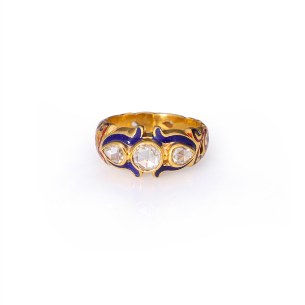 Vintage 22k Gold & Enamel Diamond Ring