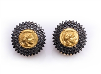 18K Yellow Gold & Black Diamond Earrings Set With Ancient Greek Gold Coins by Carlo Rici