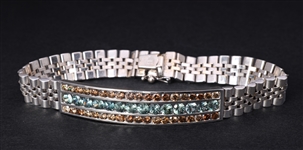 18K White Gold Cognac Diamond & Greenish Blue Sapphire ID Bracelet by Carlo Rici