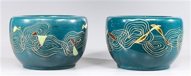 Pair Vintage Japanese Ceramic Hibachi