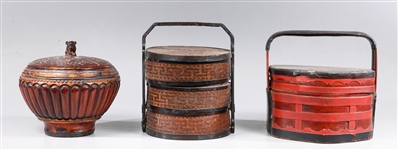 Group of Three Antique Japanese Bamboo and Lacquer Storage