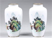 Pair Japanese White Cloisonne Vases