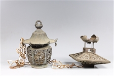 Group of Two Vintage Japanese Lamp and Fixture