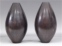 Pair Vintage Japanese Bronze Bud Vases