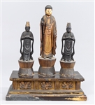 Antique Japanese Carved Wood Figures on Stand
