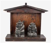 Japanese Carved Figures in Votive Shelf