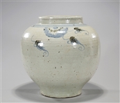 Large Korean Underglazed Blue, Red & White Ceramic Jar
