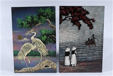 Two Vietnamese Lacquered and Painted Panels