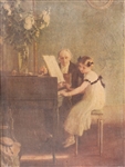Framed Edwardian Print of Girl Playing Piano