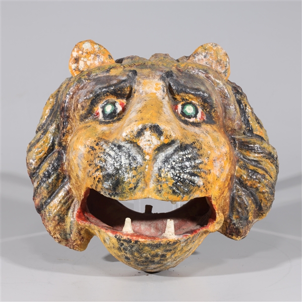 Antique Indian Enameled Iron Lion Mask