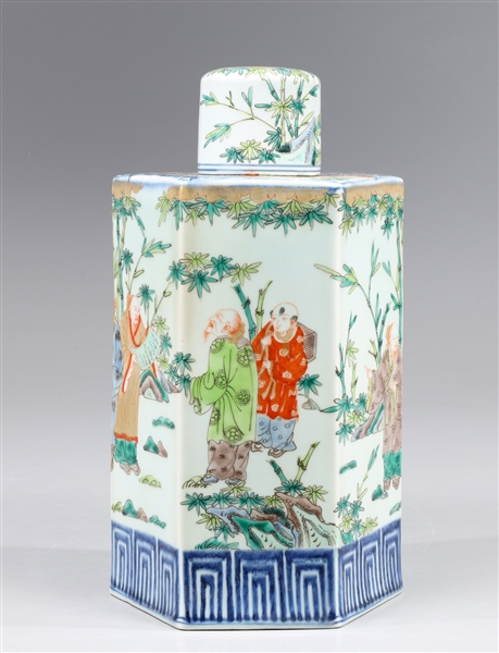 Chinese Enameled Porcelain Covered Tea Catty