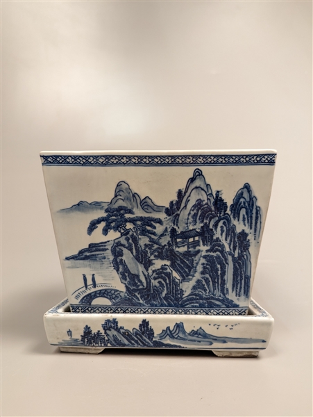 Chinese Blue and White Porcelain Flower Pot and Underplate