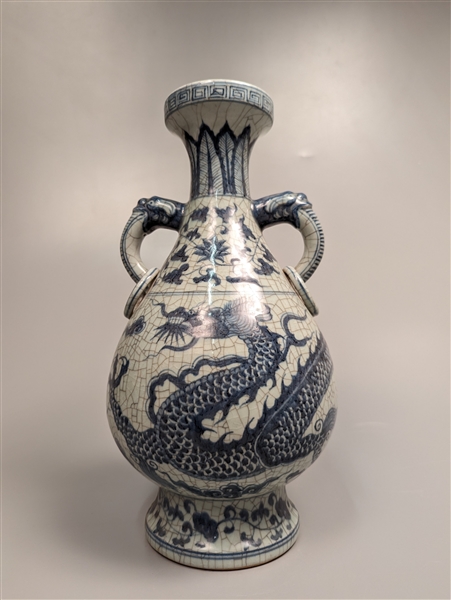 Chinese Early MIng-Style Blue and White Dragon Vase
