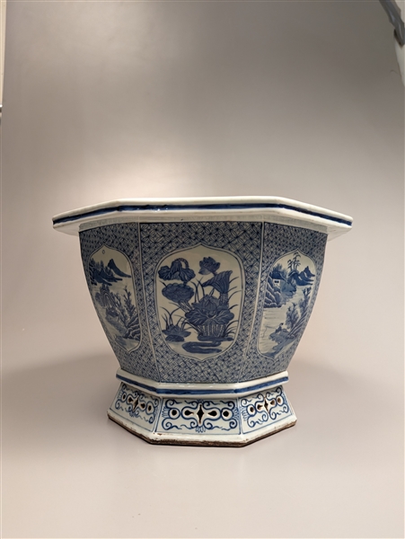 Chinese Blue and White Octagonal Flower Pot