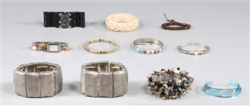 Group of Fifteen Vintage Bracelets Cuffs and Watches Collection