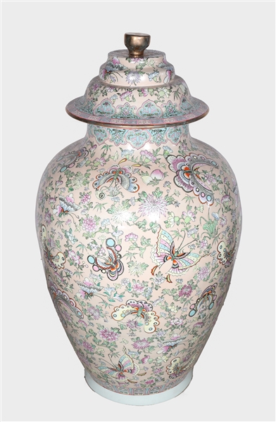 Large Chinese Ceramic Famille Rose Covered Jar