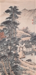 Vintage Chinese Scroll, Village Landscape