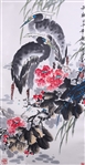 Vintage Chinese Scroll, Black Cranes
