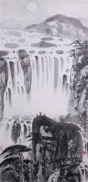 Vintage Chinese Scroll, Waterfall Landscape