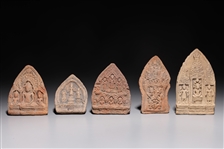 Five Ancient Thai Clay Offering Votive Tablets