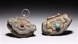 Pair of Antique Ornate Tibetan Purses