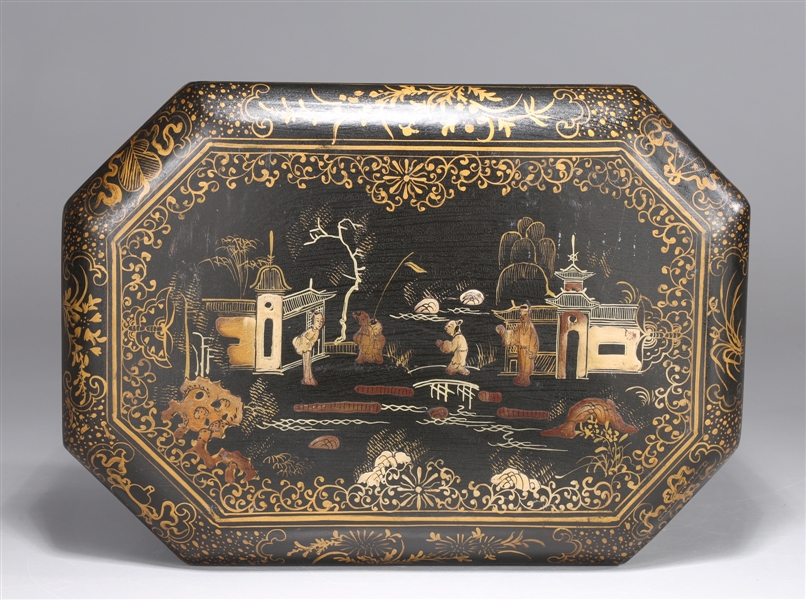 Chinese Lacquered Covered Wood Box